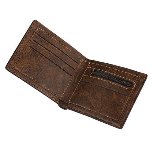 OBSEWAU Leather Wallet, Mens Slim Wallet with Card Holder Banknote Compartments and Coin Pocket, Men's Small Bifold Leather Wallet for Work Business or Travel Minimalist Purses for Men UK (Brown)