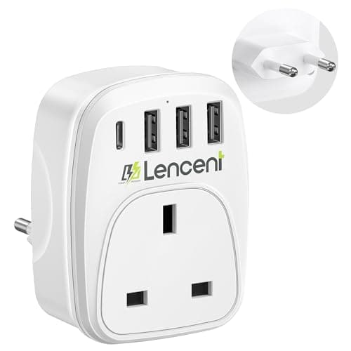 LENCENT UK to European Plug Adapter, EU Travel Adapter with 3 USB-A,1 USB-C