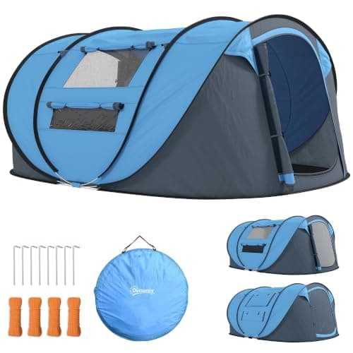 Outsunny 3 Person Pop-up Camping Tent w/Ground Sheet 4 Windows Sky Blue