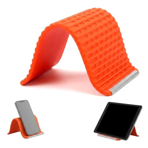 XAVURO Portable Foldable Silicone Phone Holder, Flexible Phone Stand for Desk, Adjustable Anti-Slip Mount, Bendable Freely Into Any Shape for Cell Phones, Mirror, Plane Travel (1, Orange)