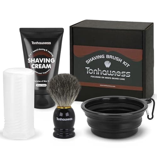 Travel Shaving Brush Kit For Men, 4 In 1 Shaving Brushes Set With Badger Hair Shaving Brush, Shaving Brush Case, Shaving Cream and Foldable Shaving Bowl For Trip