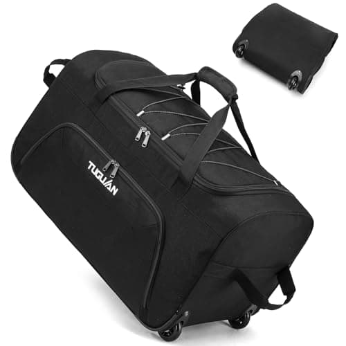 TUGUAN 110L Soft Luggage with Spinner Wheels, Foldable Large Rolling Travel Suitcase, Carry-On Check Luggage, 28'' Collapsible Wheeled Holdall for House Moving, Storage Duffle, Black