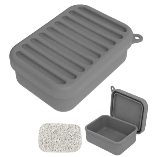 Travel Soap Case with Draining Layer, Silicone Soap Dish with Lid