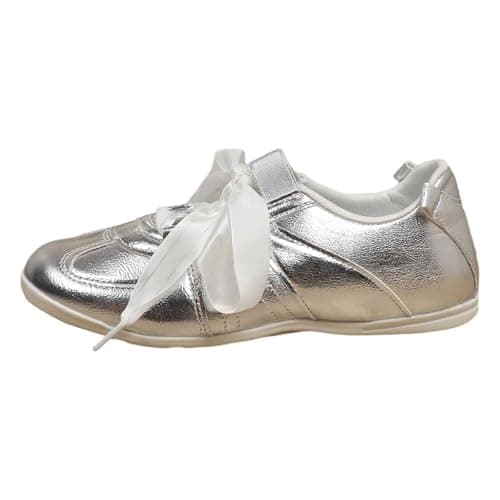 Women Shoe,Ladies Trainers,Fashion Solid Color Low Top Casual Shoes Comfortable Daily Walking For Ladies Breathable Slip On Loafers (Silver, 4.5)
