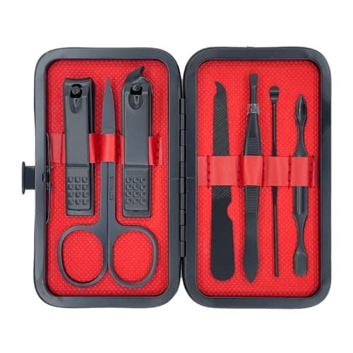 aRKé Manicure set Nail Clippers Professional Fingernail & Toenail grooming Kit Tweezers Eyebrow Scissors for mens and women Travel size 7Pcs Nail Care Tools with Black Case