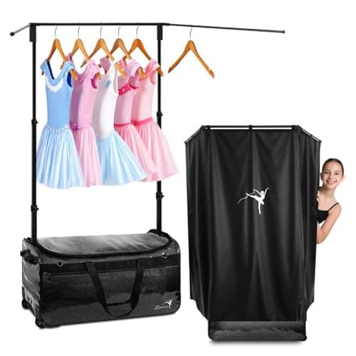 Dance Bag with Garment Rack and Privacy Curtain, 23" Bling Dance Bag with Curtain, Collapsible Dance Competition Bags with Stand for Shows, Livestreamers, Travel, Pink, Fashion (Black -23")