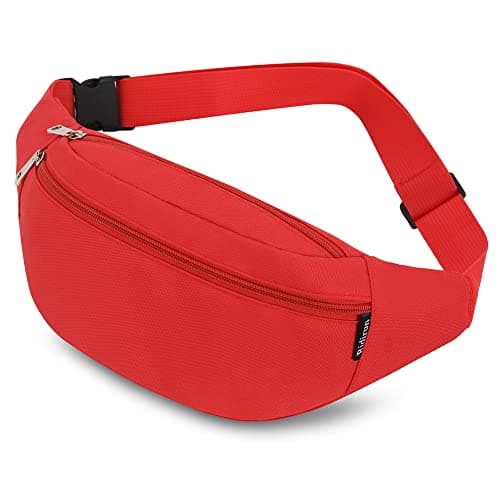 Bumbags and Fanny Packs for Men Women Hiking Running Travel Waterproof Waist Bag Walking Dog Outdoor Sport for Ladies Boys Red
