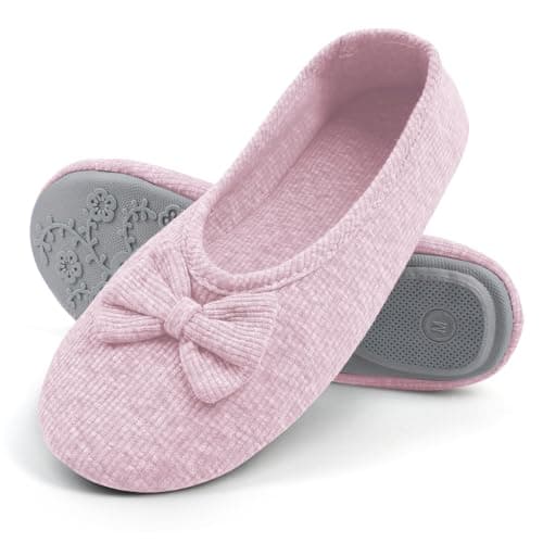 OFFCUP Women's Slippers, Memory Foam Lightweight Terry Towelling Slippers, Cosy Ballerinas Slippers, Foldable Ballerinas, Indoor Non-Slip Cotton Warm Slippers, Large