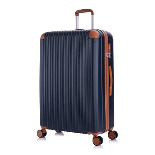 Rocklands London Suitcase Large 28 Inch Hard Shell Lightweight Checked Luggage with 360° Rubber Spinner Wheels Durable Travel Case Telescopic Handle, TSA Lock, Navy