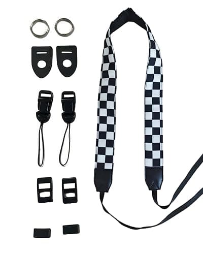 XILIYAI Camera Strap, Retro Cotton Camera Shoulder Straps Adjustable Camera Neck Strap for all Cameras DSLR/SLR/Mirrorless Sony Canon Nikon Olympus photographer's assistant (Black and white Grid