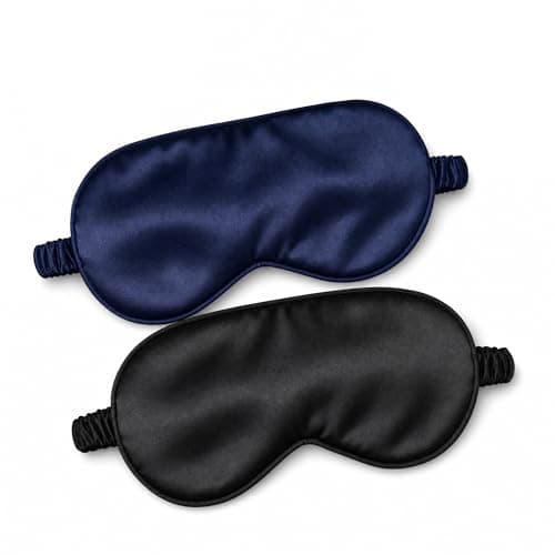 Geukmun Sleep Mask 2 Pack Silk Eye Mask for Sleeping Pure Silk Blackout Eye Mask with Adjustable Strap for Travel Flight Nap Men Women (Black and Navy)