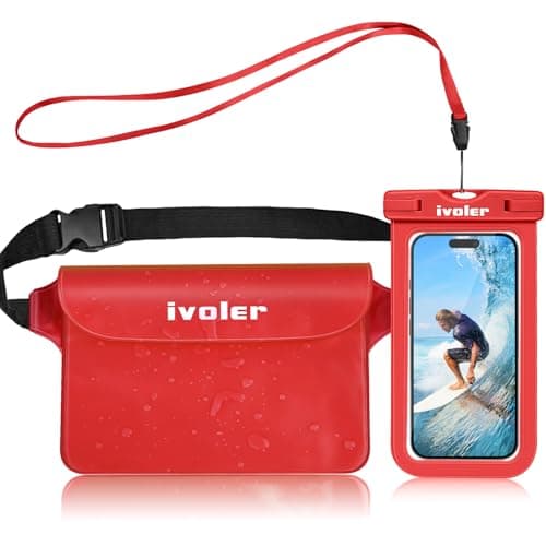 ivoler [2 Pack Waterproof Phone Case & Pouch Set, IPX8 Dry Bag with Waist Strap for Beach, Swimming, Kayaking, Fits iPhone 17 16 15 Pro Max, Samsung S26 S25 Ultra, Up to 7.0" - Bright Red