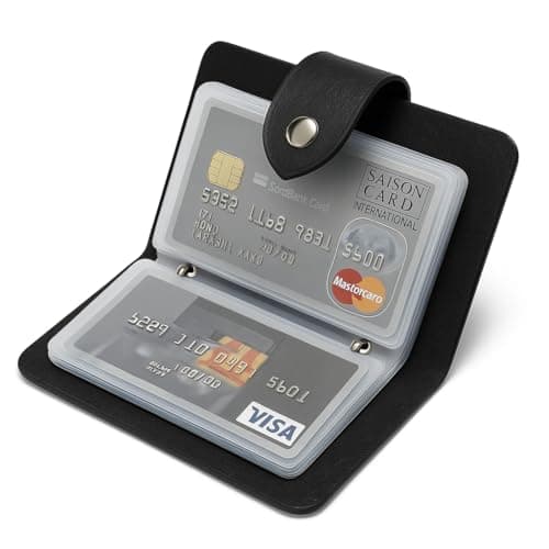 24 Slot Basic Card Holder for Men or Women | Black PU Leather Card Wallet | Slim Light Credit Card Wallet | Minimalist Small | Drivers License | Business Cards | Debit | Cardholder Pockets Organiser