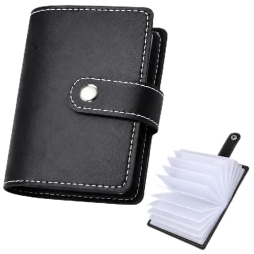 PU Leather Card Holder Wallet for Men Women, Slim RFID Blocking Credit Card Case with 26 Plastic Insert Sleeves, Minimalist Front Pocket Bank Card Wallet, Travel Business Card Holder, Black