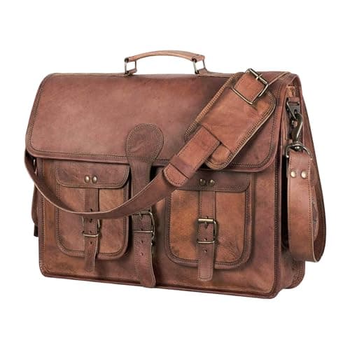 KPL 18 INCH Leather Briefcase Laptop Messenger bag best computer satchel Handmade Bags for men and women