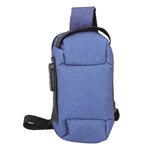 NinGYiYan Anti Theft Chest Bag,for Outdoor Travel,with Combination Lock,Headphone Hole, Fabric,Comfortable Handle,Multifunctional Pockets (Blue)