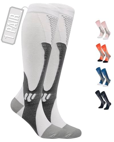 360 RELIEF 1 Pair Compression Socks for Women & Men - Graduated Support - Ideal for Running, Travel, Pregnancy, 15-20 mmHg, S/M, White