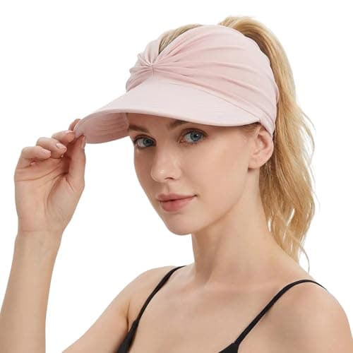 GEMAKA UPF 50+ Women Ponytail Sun Visor Hat - Wide Brim Foldable Lightweight UV Protection Cap, Perfect for Beach, Golf, Running & Travel(Pink)