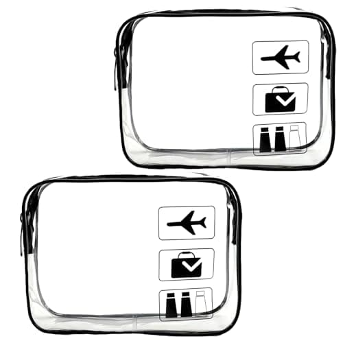 TSA Approved Clear Toiletry Bag 2 Pack - PVC Waterproof Travel Cosmetic Organizer, Airport Security Liquid Bags for Women & Men