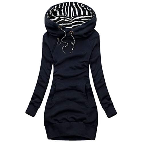 Cocila Sleeve Long Pocket Solid Turtleneck Top Women's Hooded Butt Stripe