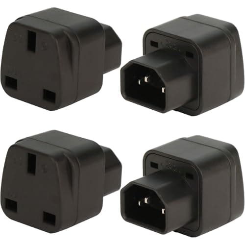 C14 to UK Outlet Socket, 4 Pack, IEC 60320 Plug, IEC 320 C14 Male to UK Female BS1363 Power Cord Connector, 13A 250V Adapter Plug, C13 Socket Conversion Adapter, Black