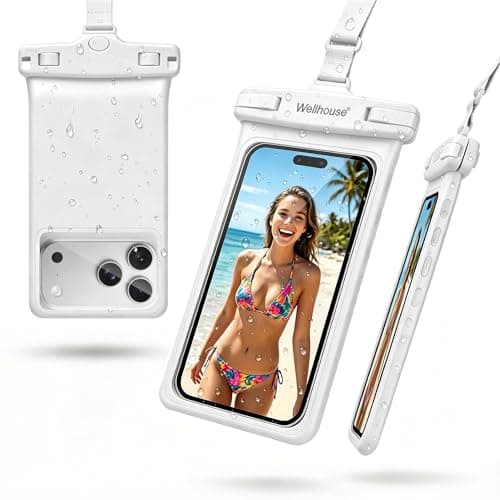 wellhouse Waterproof Phone Pouch, Waterproof Phone Case for iPhone 15 14 13 12 Pro Max XS Samsung, IPX8 3D Cellphone Dry Bag Beach Essentials White-1 Pack 7.0"