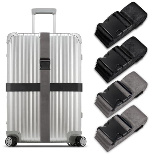 Luggage Suitcase Straps Set, Travel Accessories Thickened Luggage Belt with Quick Release Buckle, Adjustable Black Travel Luggage Straps for Suitcase Baggage (Black+Gray, 4 PCS Set)