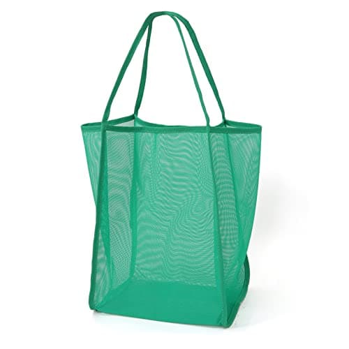 Mesh Beach Tote Bag for Sand Toys Kids Women Foldable Lightweight Durable Outdoor Shopping Travel Swim, Turquoise