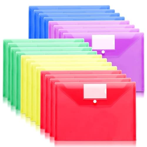 A4 Plastic Wallets Folders-20 Pack Popper Wallets with Label Pocket,A4 Document Folder for Document Storage and Office Organization Supplies - Assorted Colours Snap Button