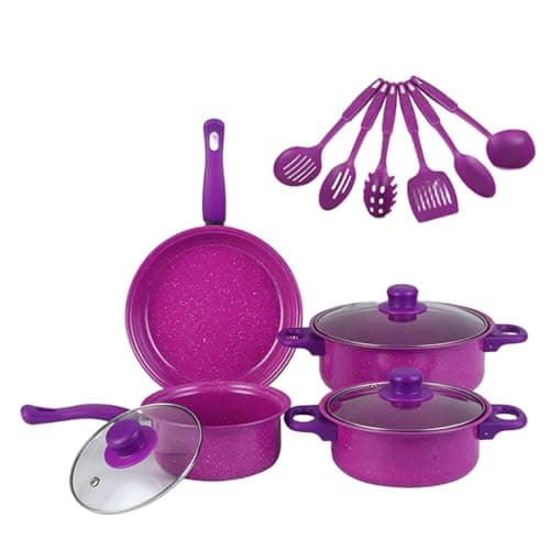 Nonstick Cookware Set|Nonstick Cookware Set, 13-piece, Non Stick Pots and Pans with Frying Pan, Saucepans, Milk Pot & Utensils for Home Cooking, Purple