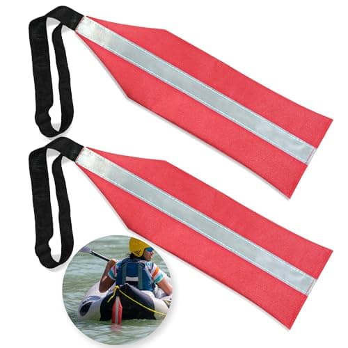Anley Kayak Tow Red Safety Travel Flags with Reflective Strip - Warning Flag for Canoes, Boats, SUP, Truck, Trailer - Waterproof and Durable Oxford Safety Flag - 14x4.7 inch (Pack of 2)