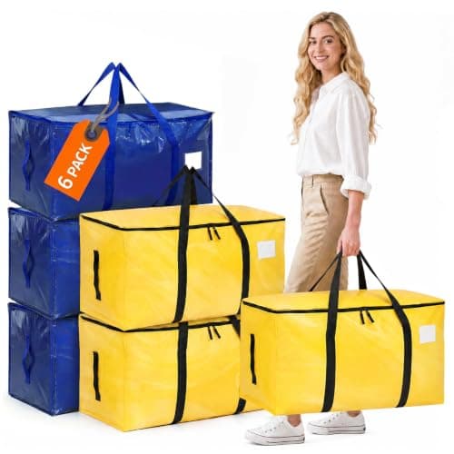 6 Pack Heavy Duty Moving Bags, 90L Extra Large Storage Bags with Dual Zips
