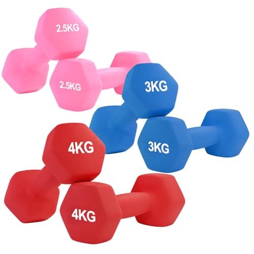Neoprene Hex Dumbbell Set of 3 Pairs 0.5–10kg – Non-Slip Hand Weights for Home Gym, Strength Training, Fitness Workouts & Full-Body Exercise for Men & Women (Without Rack-Black, 2×(2.5+3+4)19kg)