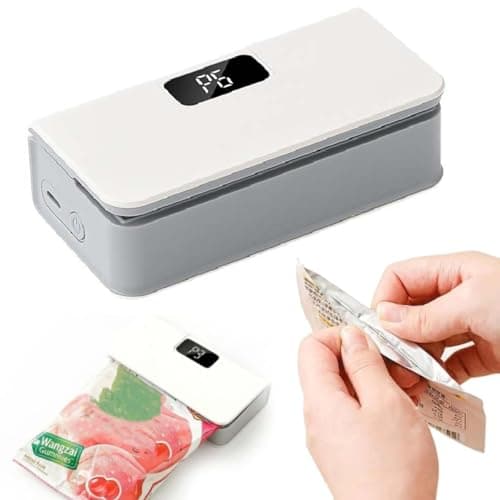 2-in-1 Mini Bag Sealer, USB Rechargeable Vacuum Sealers for Food Storage, Cordless Bag Sealer with LED Display, 6 Heat-Seal Modes, Portable Kitchen Appliance for Snacks & Freshness (White)