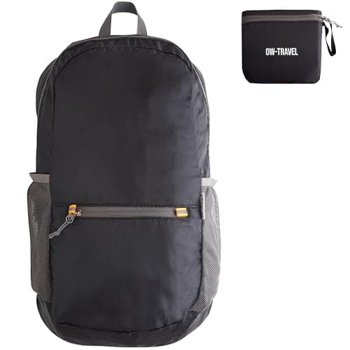 OW-Travel Lightweight Foldable Backpack, Packable Daypack 20l Black