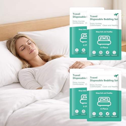 OJMHD 4 Pack Disposable Bed Sheets Set for Travel, Hotel Disposable White Bedding Sheet with Quilt Cover & Pillow Cases, King Size Portable Bedspread Kit for Camping, Business Trip Hospital Camping