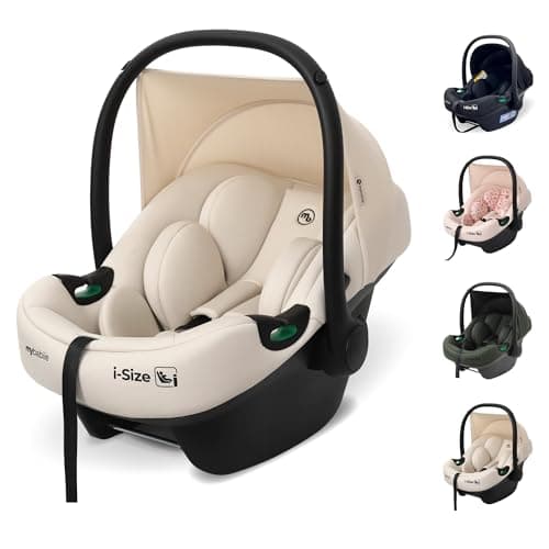 My Babiie MBCS02 i-Size Baby Car Seat - 40-87cm (Birth to 15 Months Approx.), R129, Group 0+, Lightweight Infant Carrier, Large Canopy, Newborn Insert, Adjustable Headrest - Ivory