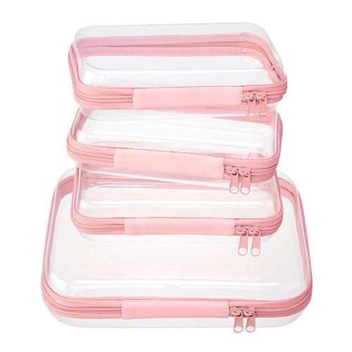 4 pcs Clear Zipper Pouches,Hard Shell Zipper Case, Toiletry Bag for Travel, Clear Diaper Bag, Toiletry Pouch, Travel Organizer, Cosmetic Bag,Toy Storage Bins (Light Pink,M+3S)