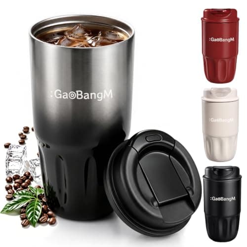 : GaoBangM 450ml Travel Mug,Insulated Coffee Cup with Leakproof Lid,Black-1