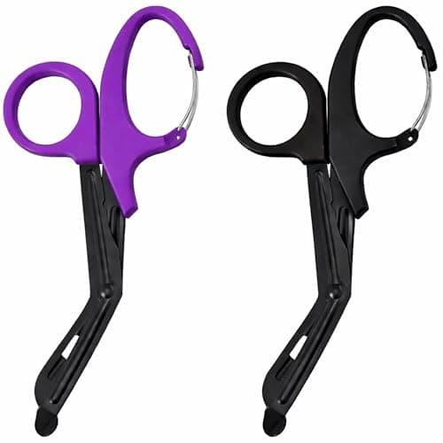 Stealth Black Coated First Aid Scissors, Stainless Steel Safety Scissors for Bandages, Gauze & Tape, Rounded Tip Emergency Scissors for First Aid Kit, Home, Travel & Workplace (Black & Purple, 19cm)
