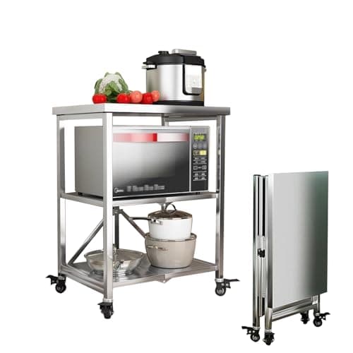 HIYOUGO Foldable Stainless Steel Table, Portable Outdoor BBQ Tolley