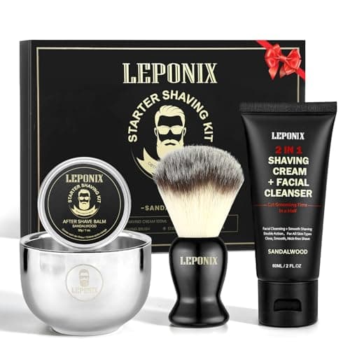 LEPONIX Men's Shaving Kit 4 Piece with Shaving Brush and Bowl Sandalwood