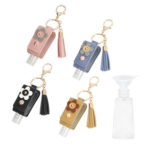 WATUNID 4Pcs PU Leather Hand Sanitizer Key Holder, Refillable 1oz Bottles
