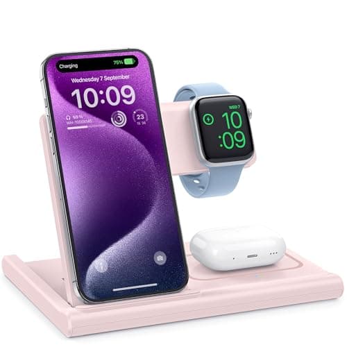 EXW Charging Station,3 in 1 Wireless Charger for iPhone 17/16/15/14/13Pro/12/11/XR/8, Fast Charger for Airpods Pro/3/2 and iWatch (Not Adapter,Pink)