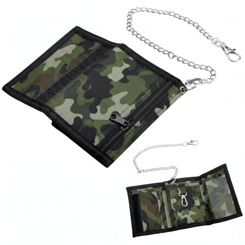 YWKJDDM Slim Wallet Men's Wallet with Chain Clip Zipper, Camouflage 