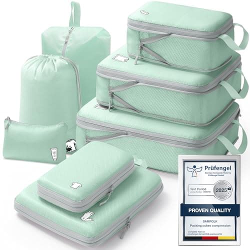 Samfolk Compression Packing Cubes for Suitcases Packing Cubes Compression Set Waterproof Suitcase Organiser Bags for Travel Suitcase Luggage Packing Organizer Bags Travel Essentials Green 8 Set