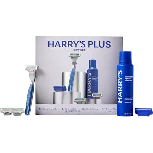 Harry's Plus Giftset Including Plus Handle (Tide), 3 x Plus Blade Refills, 1 x Full Size Foaming Shave Gel + Travel Blade Cover