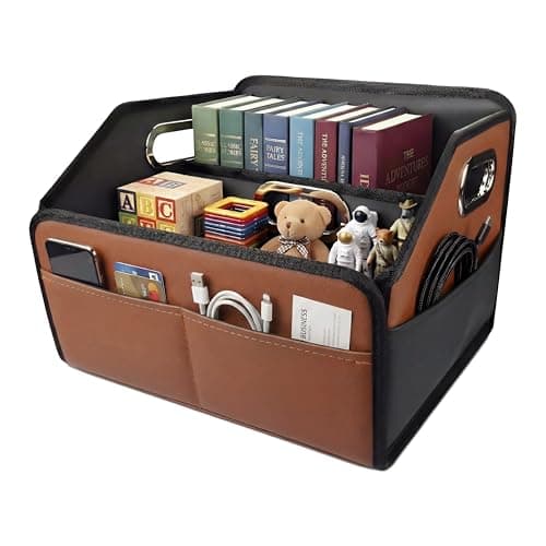 Noaman Car Organiser - 2025 Upgraded Leather Car Storage Organiser for Front Back Seat or Floor with 3 Metal Handles 6 Apartments, Multipurpose Car Caddy Organisers and Storage (Brown)