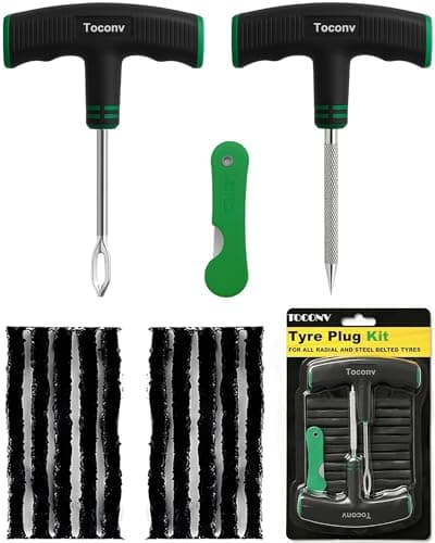 Toconv Tyre Plug Kit, 13PCS Tyre Repair Kit with Self-Vulcanizing Plugs, Ergonomic Oversized & Rubber-Grip T-Handle Tools, Flat Tyre Puncture Repair Tools for Cars, Motorcycle, ATV, SUV, etc