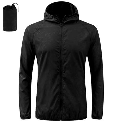 BSBUY Mens Waterproof Jackets Lightweight Rain Jacket Packable Hooded Rain Coats Fast Dry Raincoat Windproof Shell Jacket with Storage Bag and Pocket Solid Color Pullover Top for Travel Hiking Camping